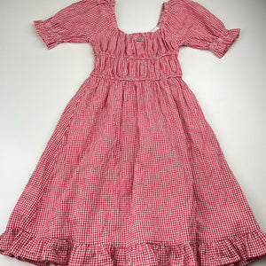 Girls GHANDA, lined red & white gingham cotton dress, EUC, size 11-12, L: 71cm