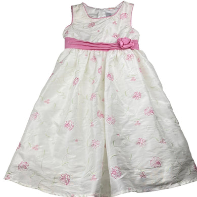 Girls Ollie's Place, lined embroidered floral party dress *small mark on back*, FUC, size 7, L: 67cm
