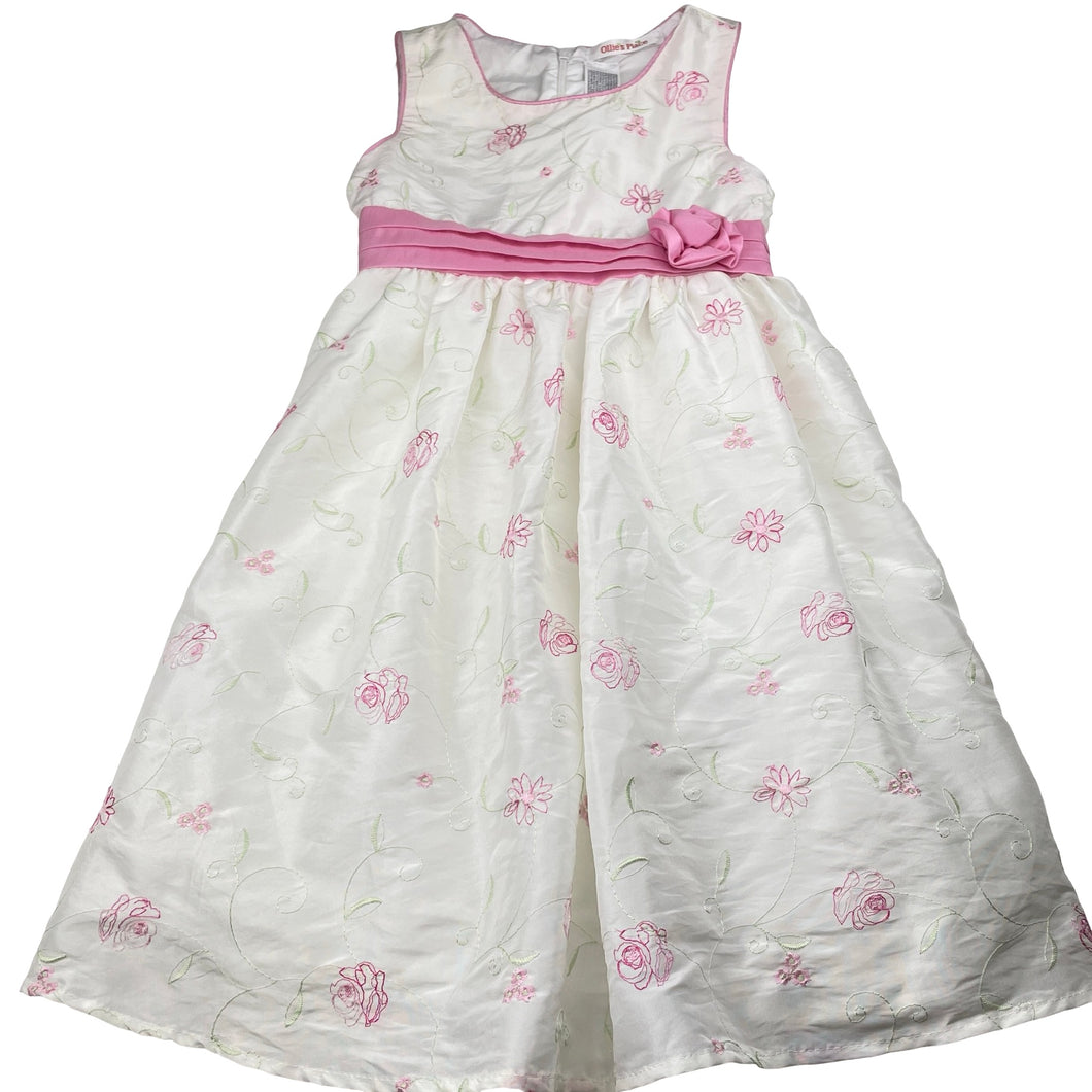 Girls Ollie's Place, lined embroidered floral party dress *small mark on back*, FUC, size 7, L: 67cm