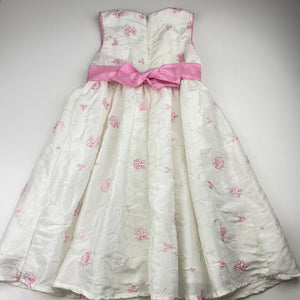 Girls Ollie's Place, lined embroidered floral party dress *small mark on back*, FUC, size 7, L: 67cm