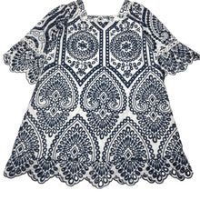 Load image into Gallery viewer, Girls Marlo, cotton-lined navy &amp; white embroidered dress, GUC, size 9-10, L: 64cm