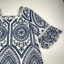 Load image into Gallery viewer, Girls Marlo, cotton-lined navy &amp; white embroidered dress, GUC, size 9-10, L: 64cm