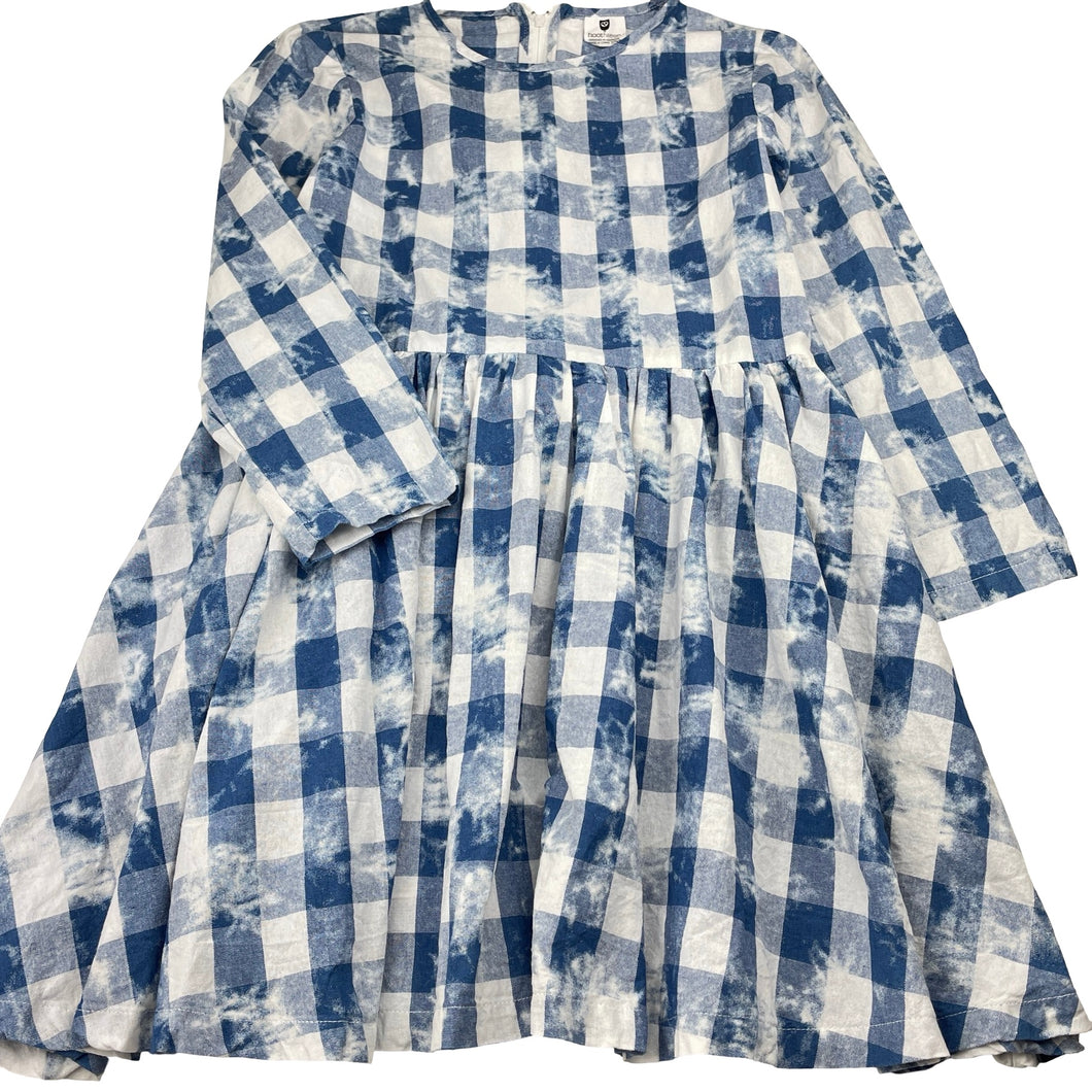 Girls Hoottween, blue check cotton long sleeve dress, EUC, size 10, L: 69cm