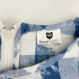 Girls Hoottween, blue check cotton long sleeve dress, EUC, size 10, L: 69cm