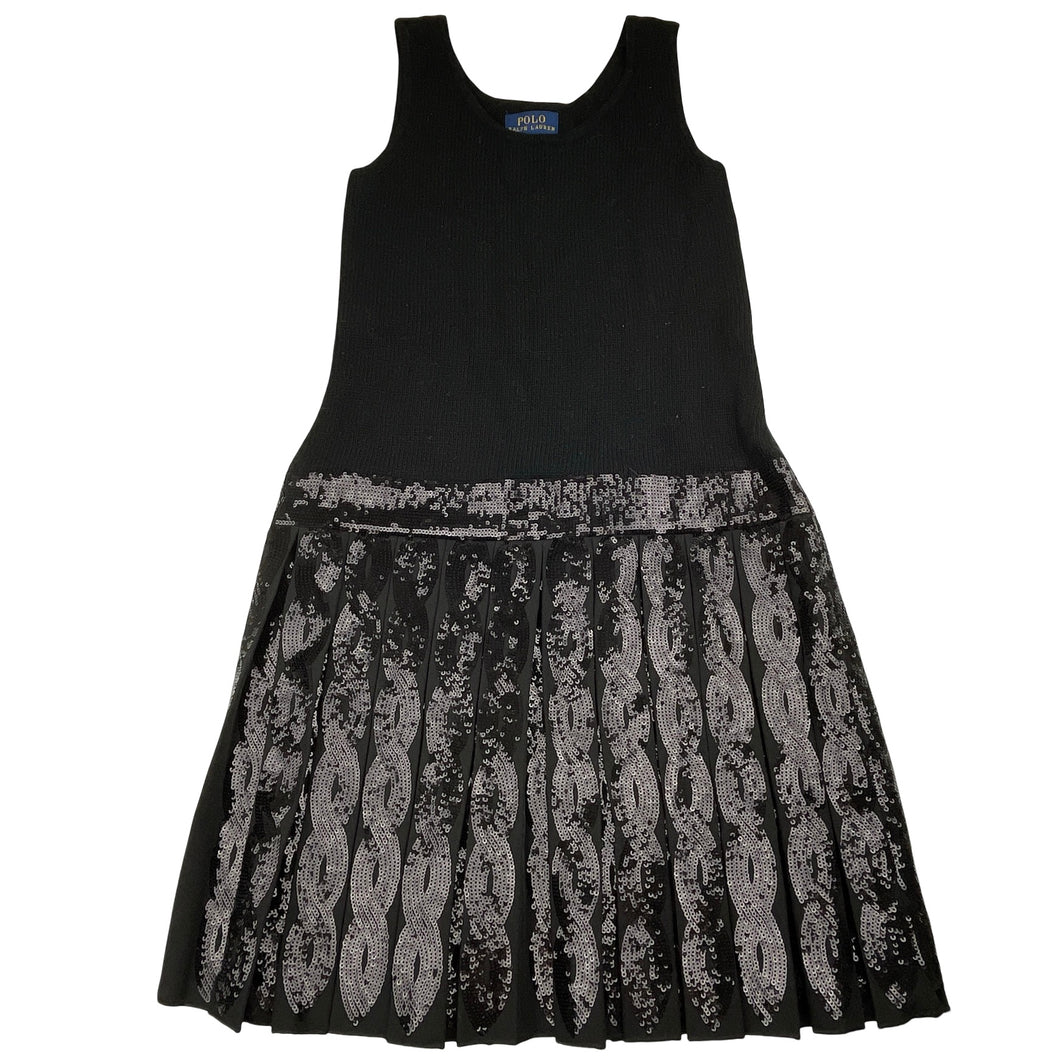 Girls POLO RALPH LAUREN, wool blend knit / box pleat sequin party dress, size S/M, armpit to armpit: 31cm across unstretched, waist: 35cm across, EUC, size 8-10, L: 73cm
