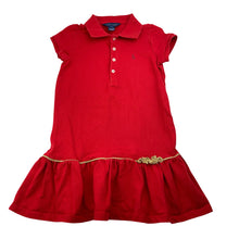 Load image into Gallery viewer, Girls RALPH LAUREN, red polo dress, gold trim, GUC, size 6, L: 55cm