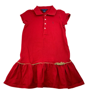 Girls RALPH LAUREN, red polo dress, gold trim, GUC, size 6, L: 55cm