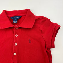 Load image into Gallery viewer, Girls RALPH LAUREN, red polo dress, gold trim, GUC, size 6, L: 55cm