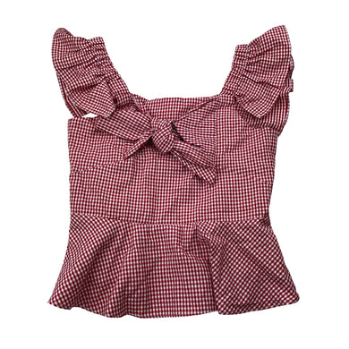 Girls Bardot Junior, lightweight red check summer top, EUC, size 7,  