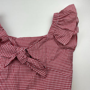 Girls Bardot Junior, lightweight red check summer top, EUC, size 7,  
