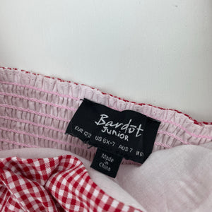 Girls Bardot Junior, lightweight red check summer top, EUC, size 7,  
