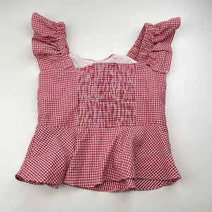Girls Bardot Junior, lightweight red check summer top, EUC, size 7,  