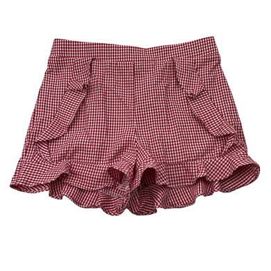 Girls Bardot Junior, lightweight red check shorts, elasticated, EUC, size 7,  