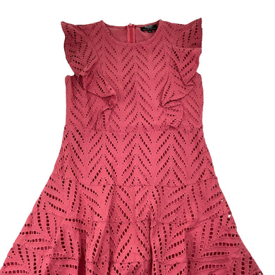 Girls Bardot Junior, lined broderie cotton ruffle dress, EUC, size 10, L: 73cm