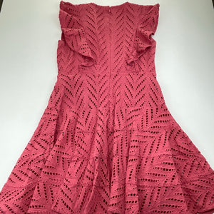 Girls Bardot Junior, lined broderie cotton ruffle dress, EUC, size 10, L: 73cm