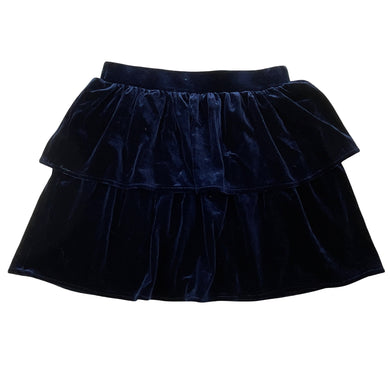 Girls Bardot Junior, lined navy velvet skirt, elasticated, L: 30cm, EUC, size 6,  