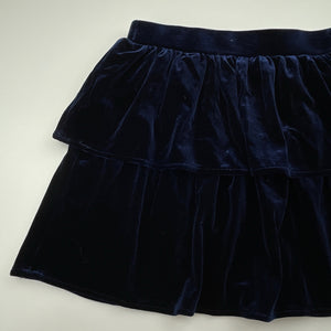 Girls Bardot Junior, lined navy velvet skirt, elasticated, L: 30cm, EUC, size 6,  