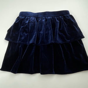Girls Bardot Junior, lined navy velvet skirt, elasticated, L: 30cm, EUC, size 6,  
