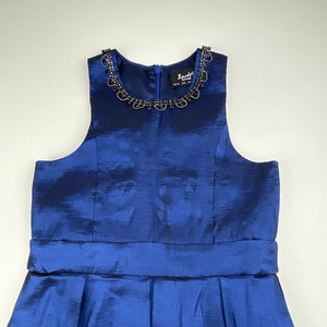 Girls Bardot Junior, lined, embellished metallic blue party dress, EUC, size 6, L: 62cm