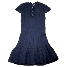 Load image into Gallery viewer, Girls RALPH LAUREN, navy cotton cable knit dress, EUC, size 5, L: 58cm