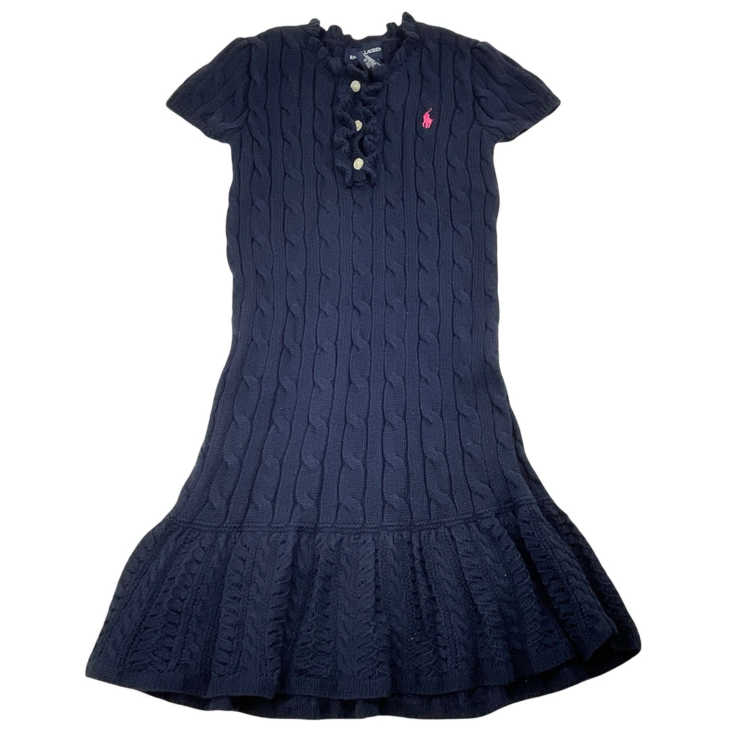 Girls RALPH LAUREN, navy cotton cable knit dress, EUC, size 5, L: 58cm