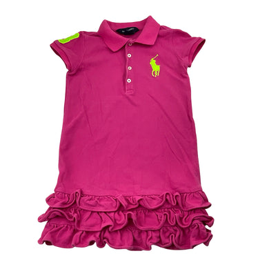 Girls RALPH LAUREN, cotton ruffle polo dress, large pony, GUC, size 5, L: 52cm