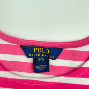 Girls POLO RALPH LAUREN, pink & white stripe dress, pilling, FUC, size 7, L: 60cm