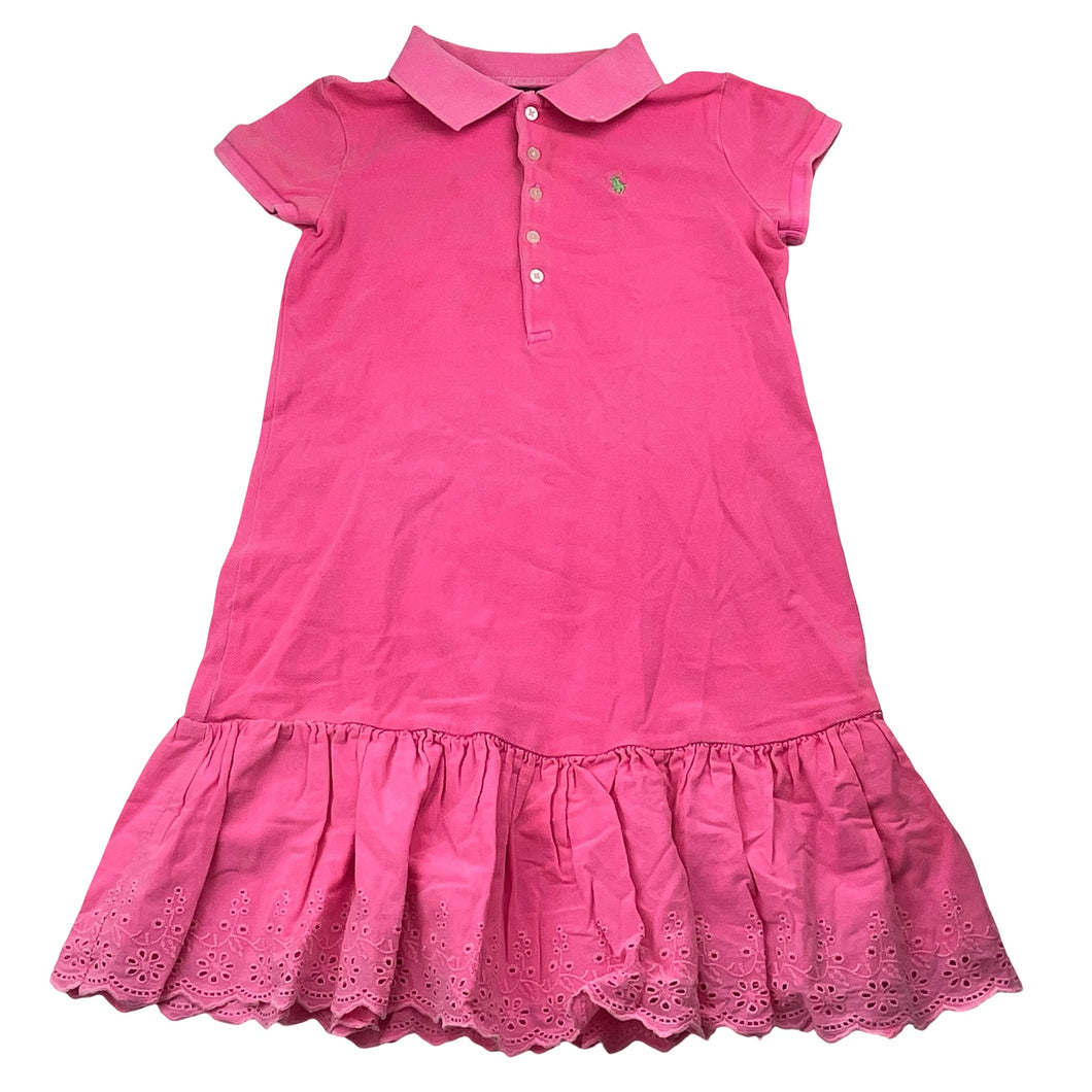 Girls POLO RALPH LAUREN, broderie trim polo dress, wash fade, FUC, size 7, L: 62cm