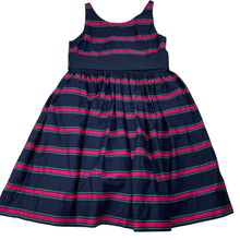 Load image into Gallery viewer, Girls RALPH LAUREN, lined, navy, pink &amp; green stripe cotton dress, EUC, size 6, L: 65cm
