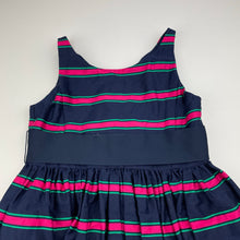 Load image into Gallery viewer, Girls RALPH LAUREN, lined, navy, pink &amp; green stripe cotton dress, EUC, size 6, L: 65cm