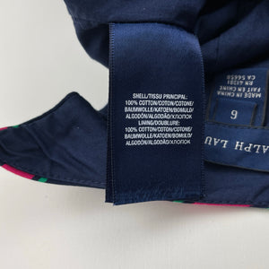 Girls RALPH LAUREN, lined, navy, pink & green stripe cotton dress, EUC, size 6, L: 65cm