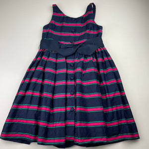 Girls RALPH LAUREN, lined, navy, pink & green stripe cotton dress, EUC, size 6, L: 65cm