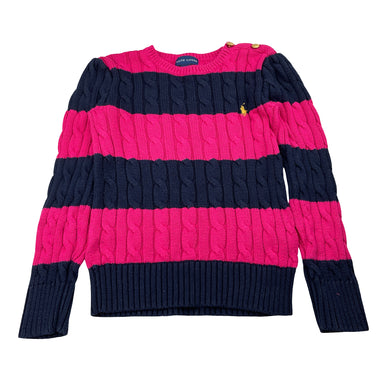 Girls RALPH LAUREN, pink & navy cotton/wool knit sweater / jumper , FUC, size 6,  