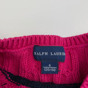 Girls RALPH LAUREN, pink & navy cotton/wool knit sweater / jumper , FUC, size 6,  