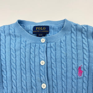 Girls POLO RALPH LAUREN, blue cotton cable knit cardigan (marks on cuffs), FUC, size 7,  