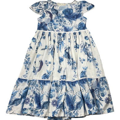 Girls Zara, lightweight dress, peacocks (light marks on skirt), FUC, size 7, L: 68cm