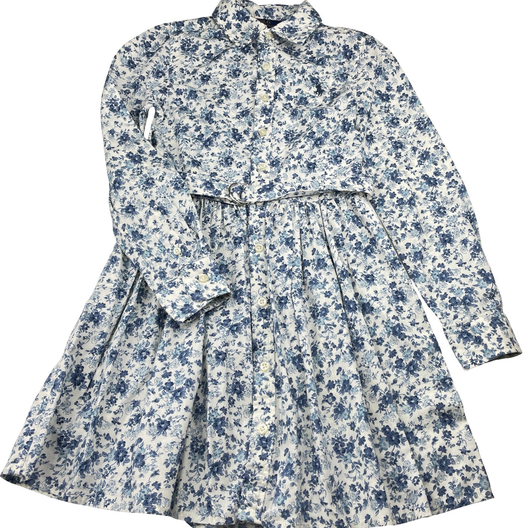 Girls POLO RALPH LAUREN, floral cotton shirt dress, pockets, EUC, size 8, L: 67cm