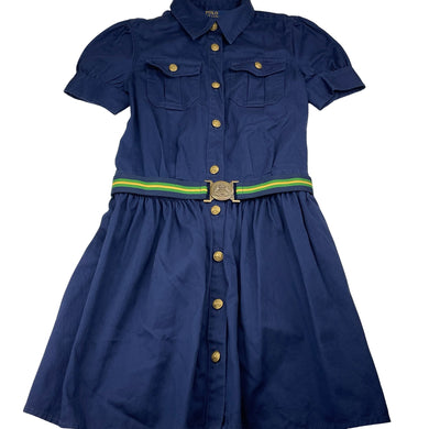 Girls POLO RALPH LAUREN, navy cotton short sleeve shirt dress, EUC, size 8, L: 68cm