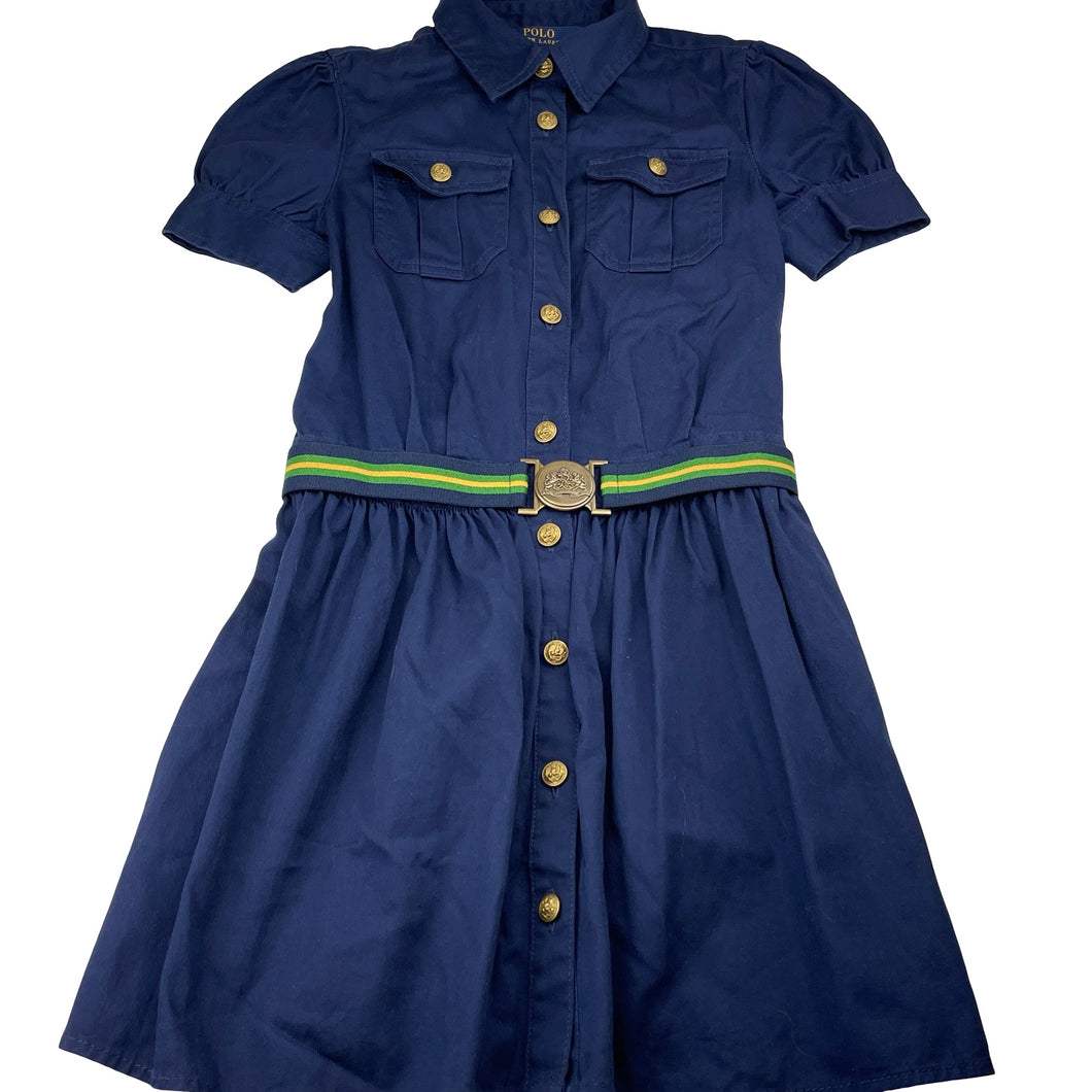 Girls POLO RALPH LAUREN, navy cotton short sleeve shirt dress, EUC, size 8, L: 68cm