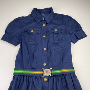 Girls POLO RALPH LAUREN, navy cotton short sleeve shirt dress, EUC, size 8, L: 68cm