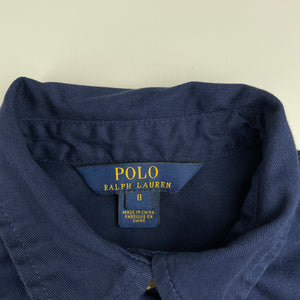 Girls POLO RALPH LAUREN, navy cotton short sleeve shirt dress, EUC, size 8, L: 68cm