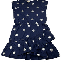 Load image into Gallery viewer, Girls Cotton On, navy cotton &amp; silver spot dress, NEW, size 9, L: 67cm