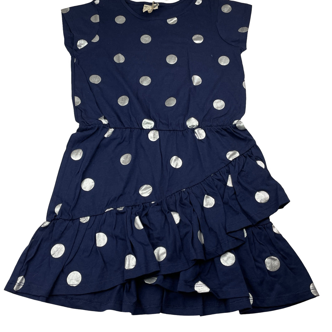 Girls Cotton On, navy cotton & silver spot dress, NEW, size 9, L: 67cm
