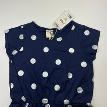 Load image into Gallery viewer, Girls Cotton On, navy cotton &amp; silver spot dress, NEW, size 9, L: 67cm