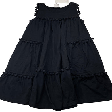 Girls Seed, black cotton dress, pom pom trim, NEW, size 8-9, L: 65cm
