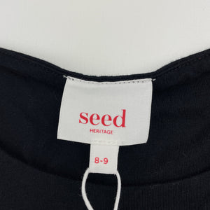 Girls Seed, black cotton dress, pom pom trim, NEW, size 8-9, L: 65cm