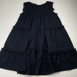 Girls Seed, black cotton dress, pom pom trim, NEW, size 8-9, L: 65cm