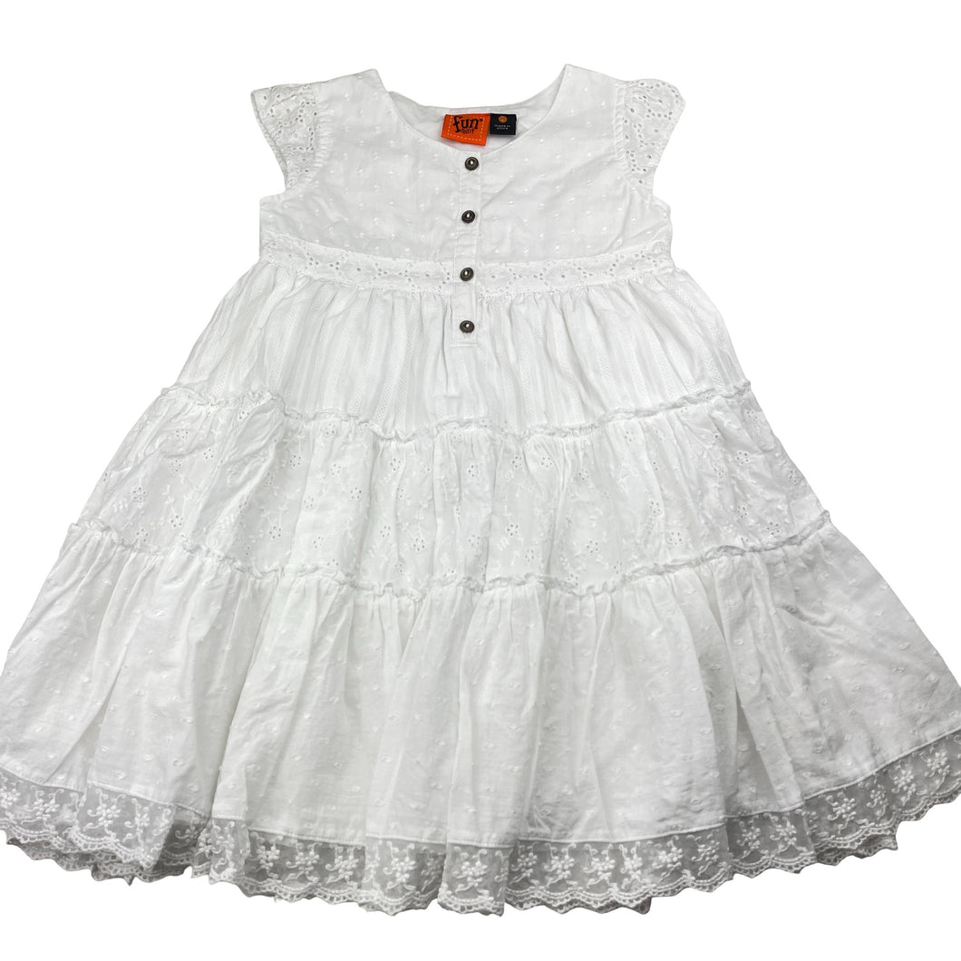 Girls Fun Spirit, lined white cotton dress (small marks), FUC, size 4, L: 57cm