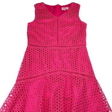 Girls REVIEW, lined pink lace party / formal dress, EUC, size 12, L: 77cm