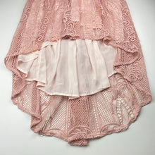 Load image into Gallery viewer, Girls Mia Joy, lined pink lace high-low skirt, adjustable, L:56cm at front, EUC, size 10,  